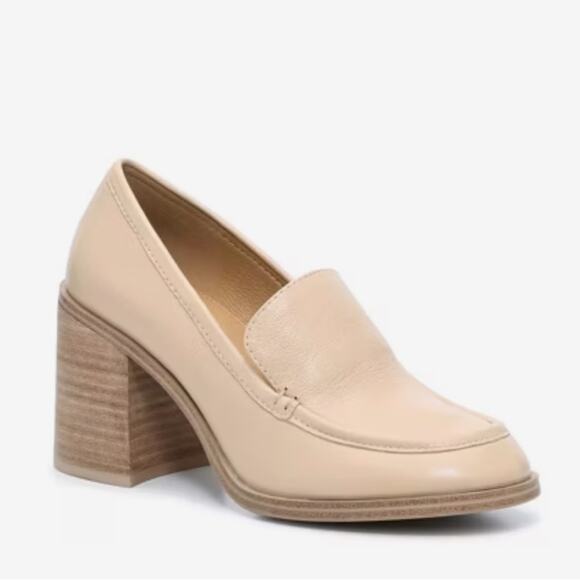 Crown Vintage Caitlun Pump Leather Cream Block Heel Loafers Size 10 - Picture 1 of 15